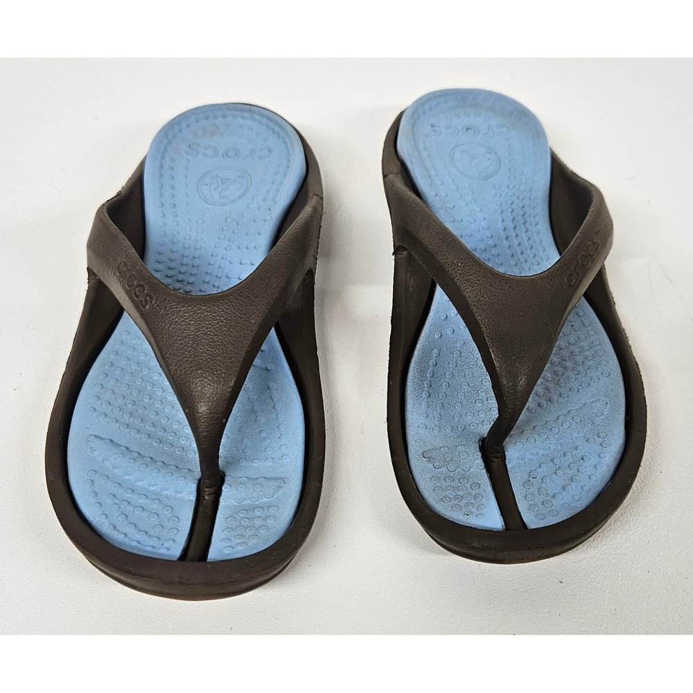 Crocs Athens Flip Flops Brown Blue Mens 7 Womens 9 Thong Sandals 10001-262
